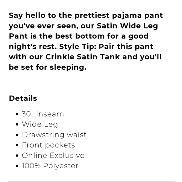 🆕 Soma Satin Wide Leg Pant, NWT - Picture 5 of 5